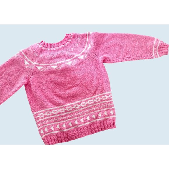 Handmade Sweaters - Vintage Handmade Vintage Chunky Knit Oversized Pink Sweater Sz S